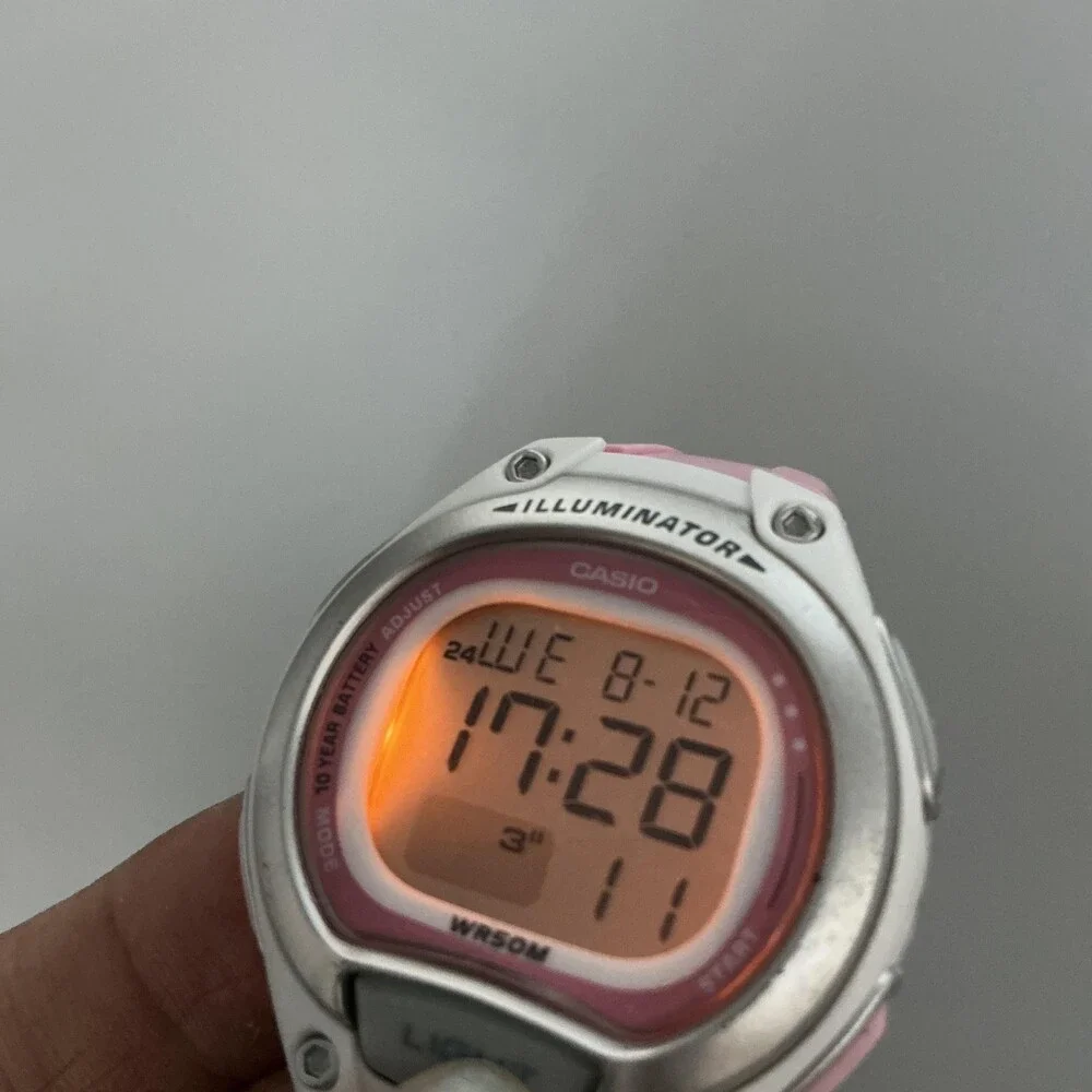 Casio LW-203 Womens Watch 34mm White Digital Dial Pink Resin Illuminator WR50M